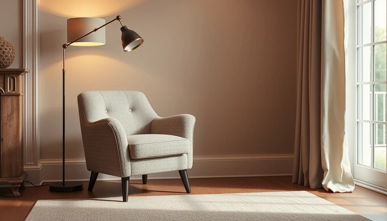 Fauteuil en bouclette importé dans un salon grâce à l'IA DecorAI