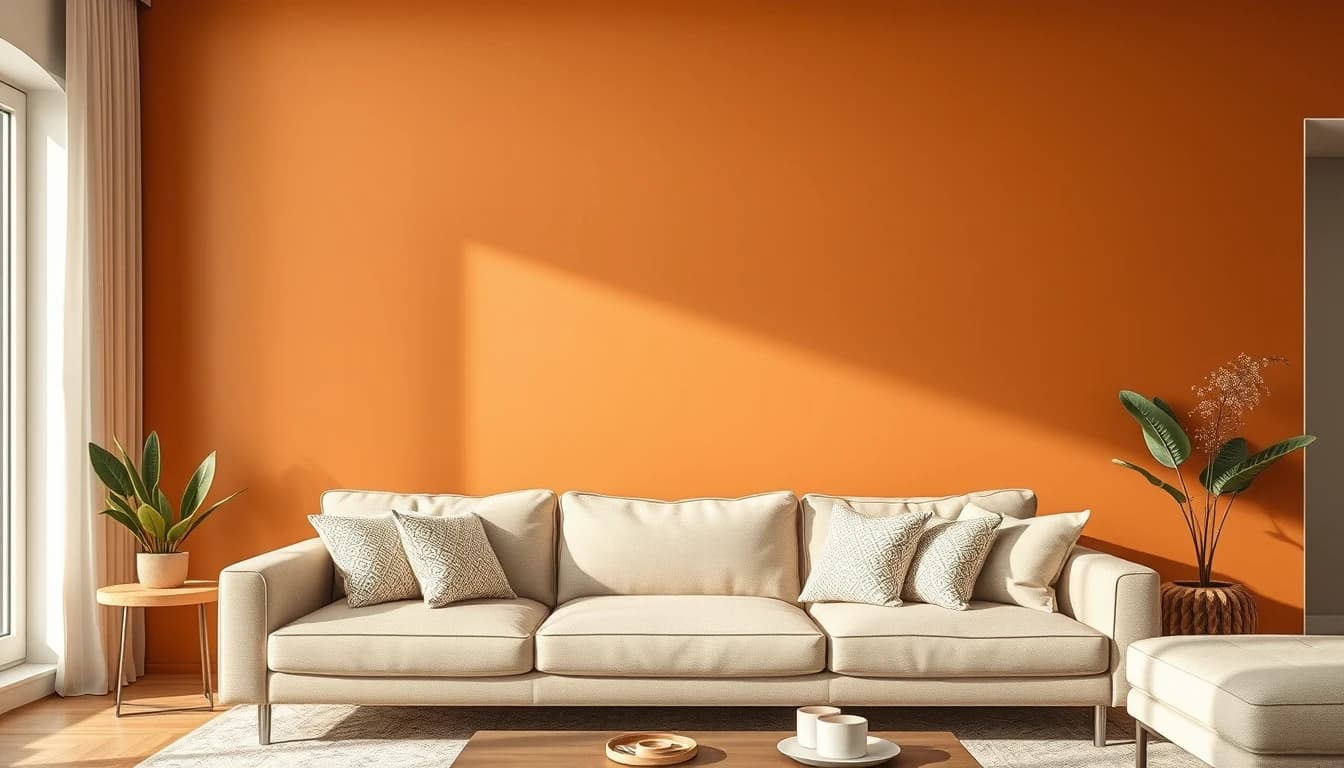 Mur d'accent terracotta repeint virtuellement avec la retouche par zone